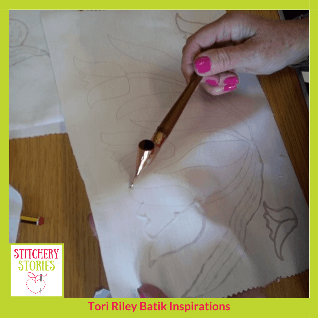 Applying the wax for batik Tori Riley Stitchery Stories textile art Podcast