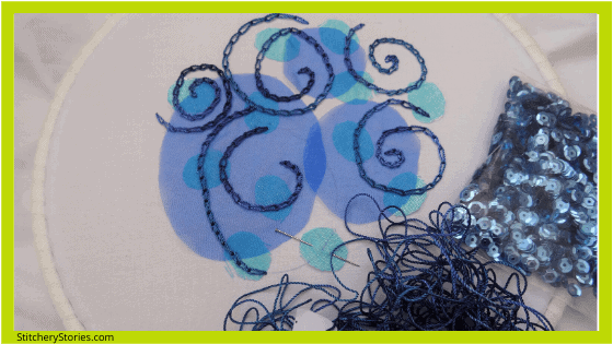 swirling sea chain stitch sampler after 2 hours may2020